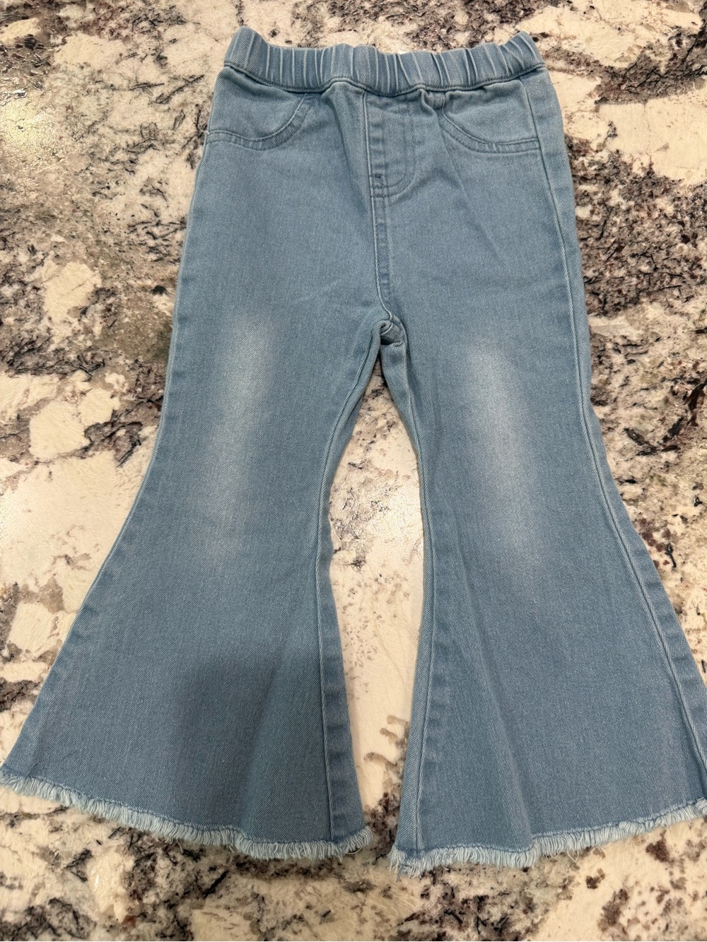 Girls' Light Blue Bell Bottom Jeans with Elastic Waist